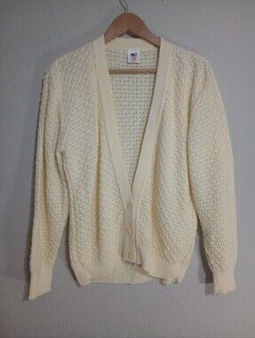 Vintage 80s 90s Sweater Bazaar Button Front Textured Cardigan Preppy Academia